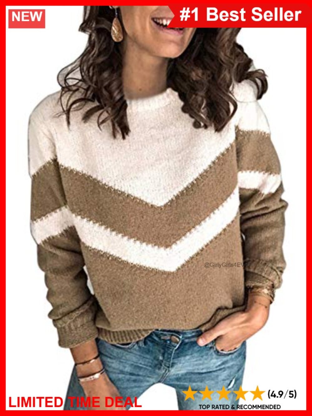 Women's Long Sleeve Knit Pullover Sweater Crew Neck Loose Fit Casual Winter